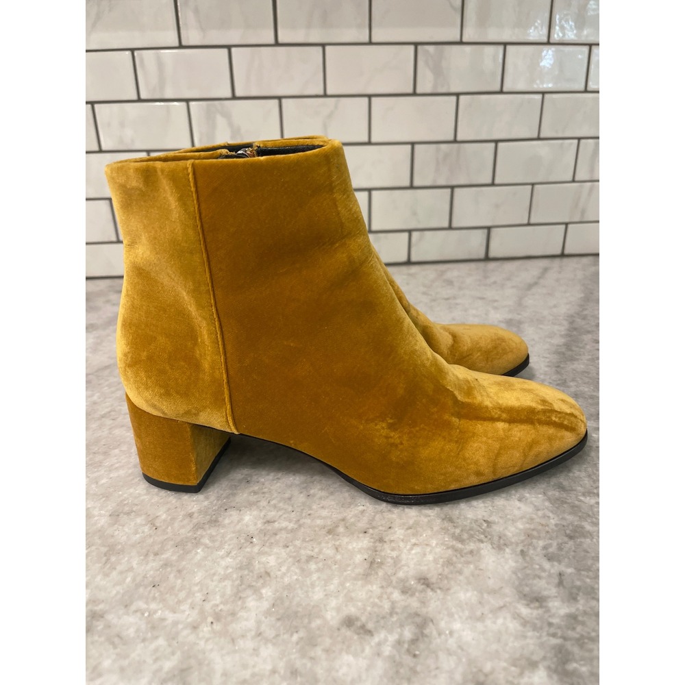 Via Spiga Ankle Boots Womens 6 Gold Velvet Square Toe Block Heel Booties - Picture 3 of 7